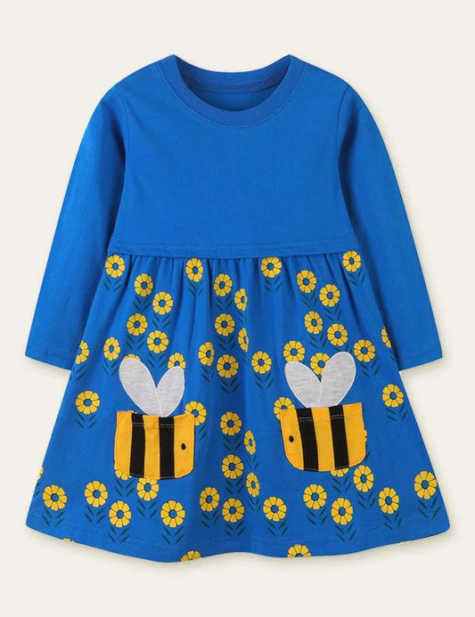 Bee Pocket Flower Printed Long Sleeve Dress - Mini Taylor