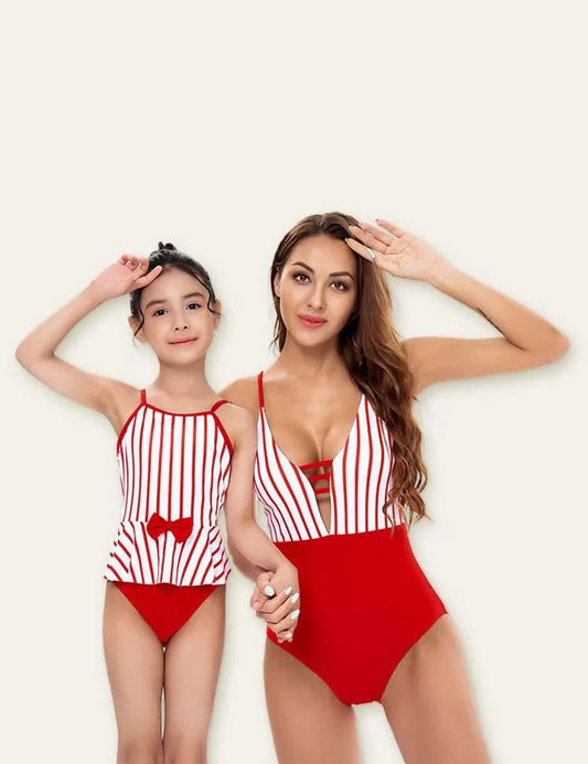 Bow Striped Printed Family Matching Swimsuit - Mini Taylor