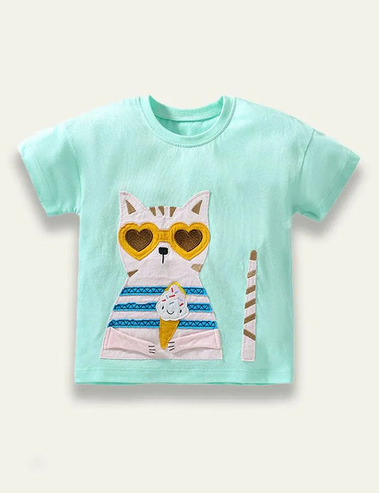Cartoon Cat Appliqué T-shirt - Mini Taylor
