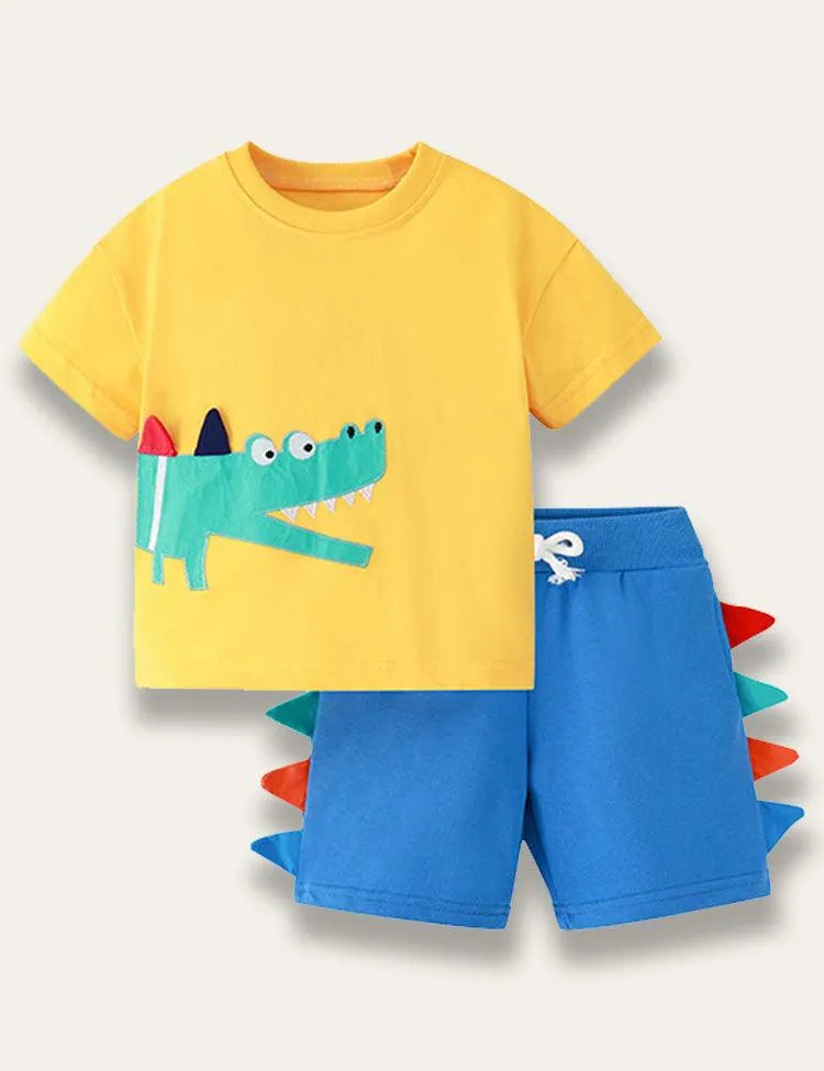 Cartoon Crocodile Appliqué T-shirt Set - Mini Taylor