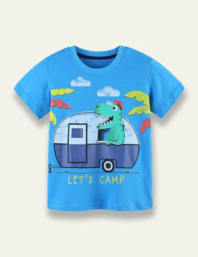 Cartoon Dinosaur Round Neck T-shirt - Mini Taylor