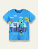 Cartoon Dinosaur Round Neck T-shirt
