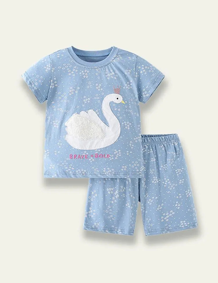 Cartoon Goose Appliqué Short Sleeve Set - Mini Taylor