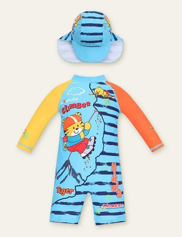 Cartoon Long sleeve Swim Suit + Cap - Mini Taylor