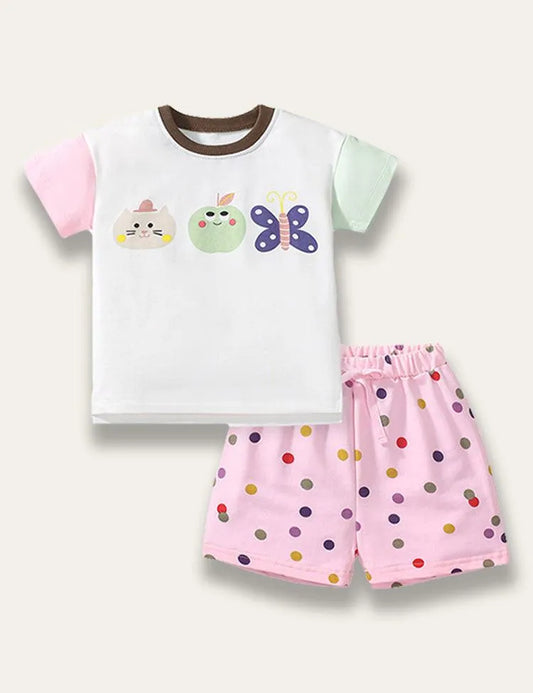 Colorful Butterfly Print Short Sleeve Set - Mini Taylor