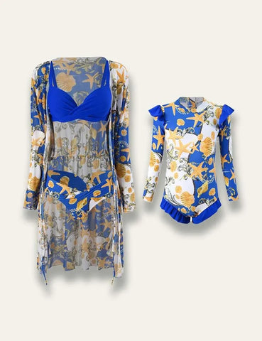 Colorful Family Matching Swim Suit+Long Sleeve Sun Protection Coat - Mini Taylor