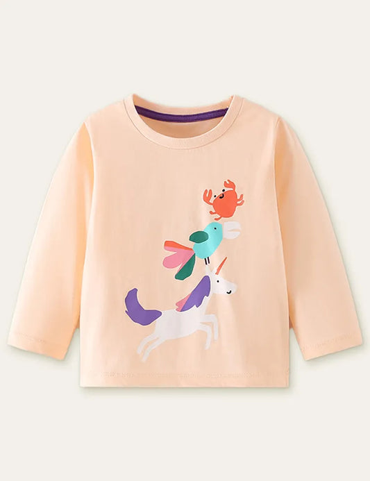 Crab and Unicorn Printed Long Sleeve T-shirt - Mini Taylor