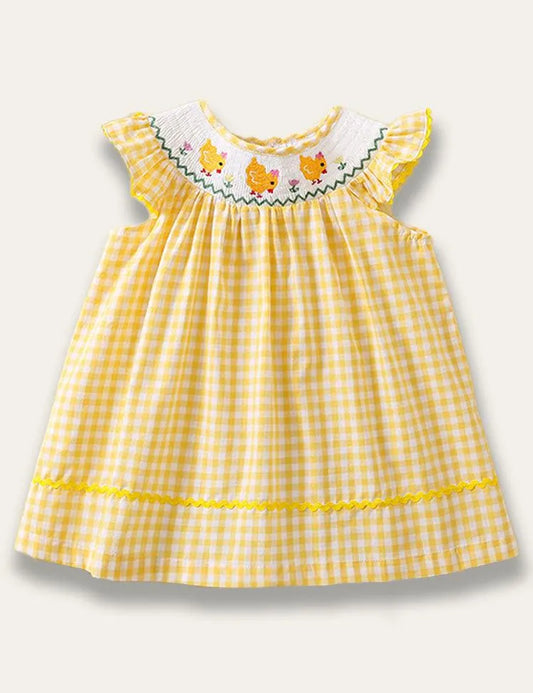 Cute Chick Embroidered Flying Sleeve Dress - Mini Taylor