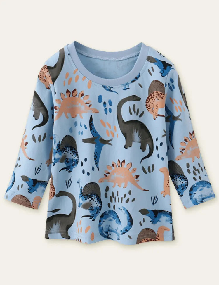 Cute Dinosaur Printed Long-Sleeved T-shirt - Mini Taylor