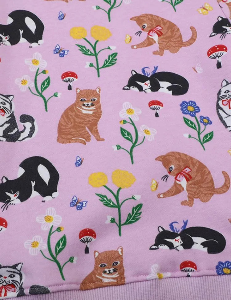 Cute Kitten&Floral Print Sweatshirt - Mini Taylor