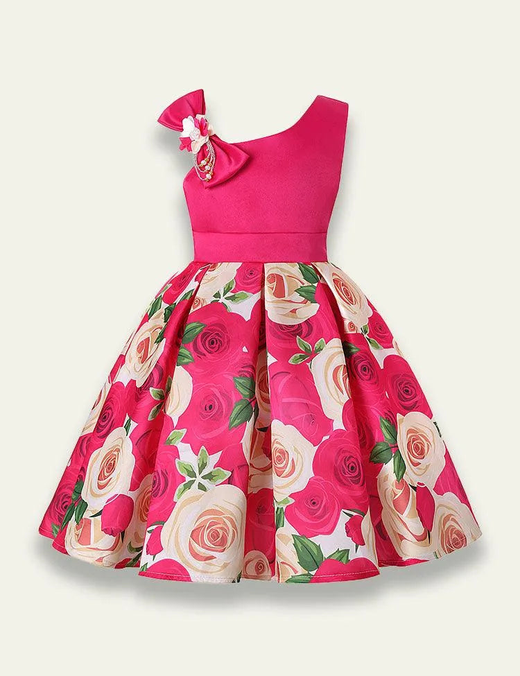 Diagonal Shoulder Rose Printed Party Dress - Mini Taylor
