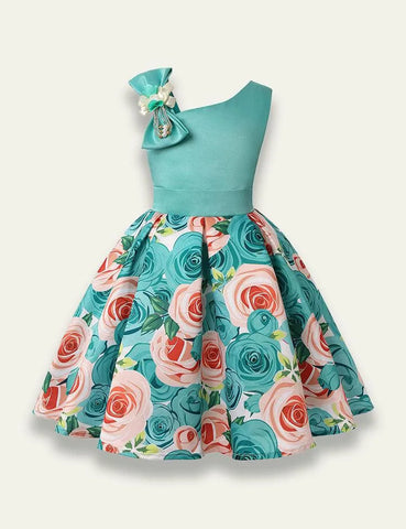 Diagonal Shoulder Rose Printed Party Dress - Mini Taylor