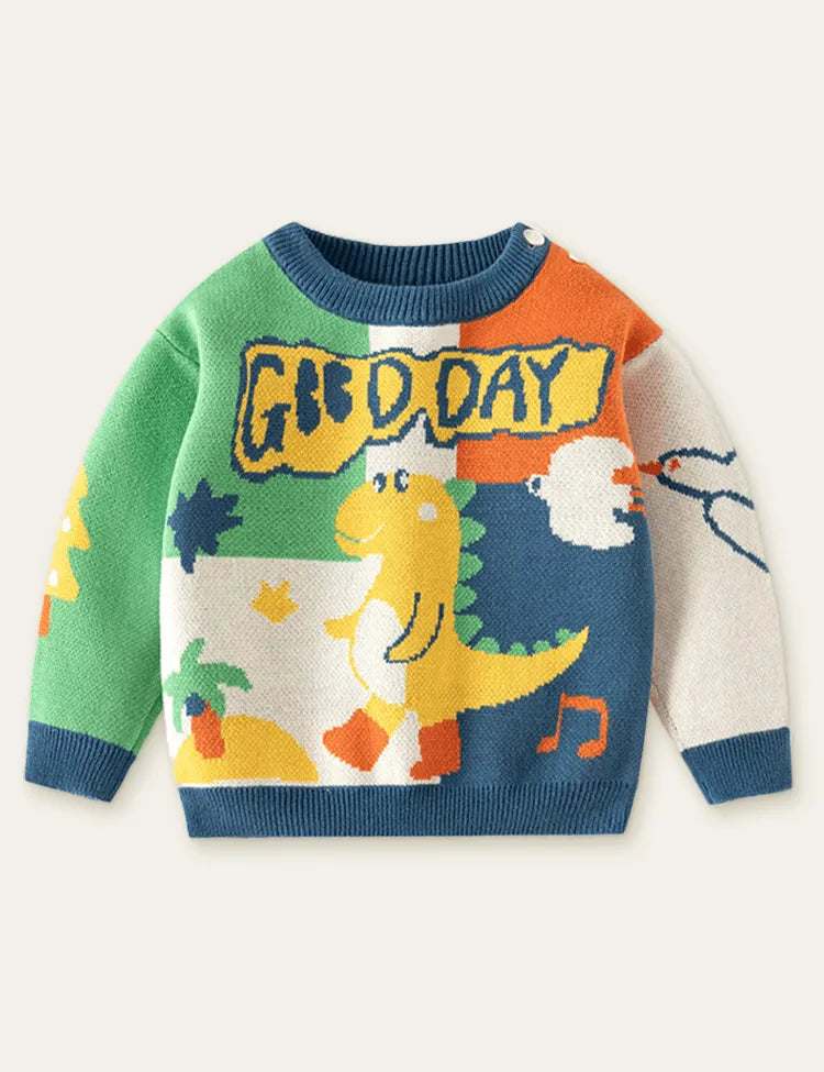 Dinosaur in Rain Boots Pattern Sweater - Mini Taylor