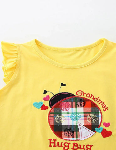 Besticktes T-Shirt- und Shorts-Set mit Marienkäfer-Karo