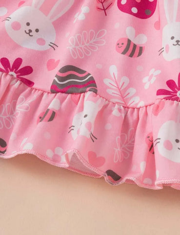 Easter Cartoon Bunny Tulle T-Shirt+Bunny Printed Strap Dress - Mini Taylor