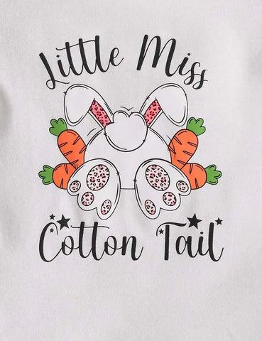 Easter Cartoon Cute Bunny Printed Short Sleeve T-Shirt+Flared Pants - Mini Taylor