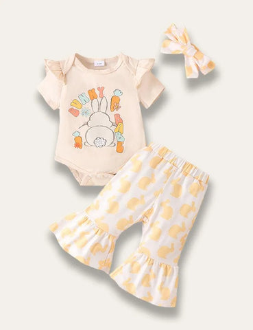 Easter Multicolor Bunny Print Romper Set - Mini Taylor