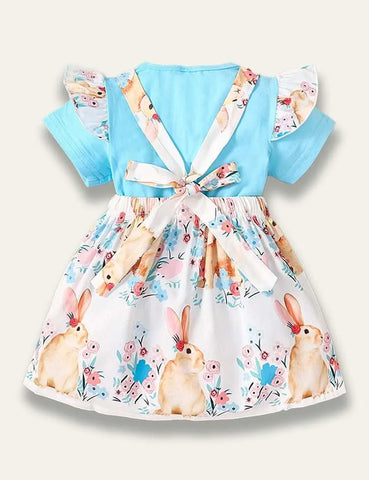 Easter Solid Color T-Shirt+Bunny Printed Strap Dress - Mini Taylor