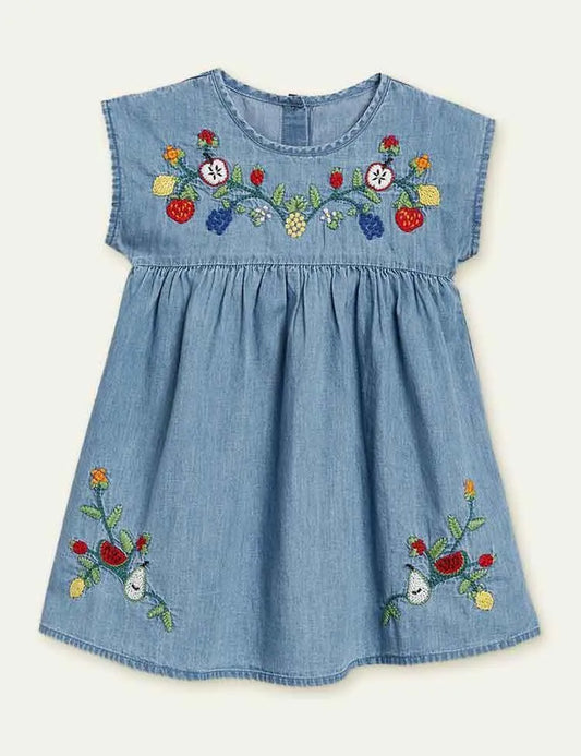 Embroidered Denim Princess Dress - Mini Taylor