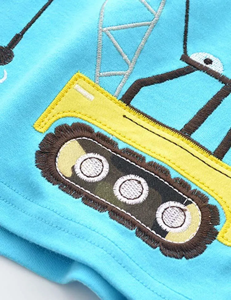 Excavator Appliqué Embroidered Long Sleeve T-shirt - Mini Taylor