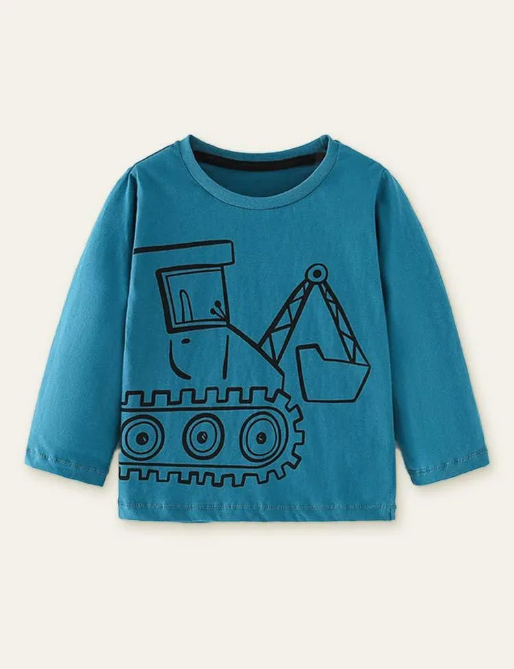 Excavator Printed Long-Sleeved T-shirt - Mini Taylor