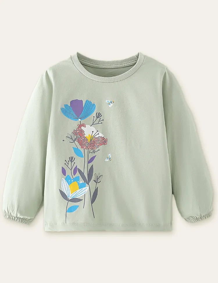 Floral and Bee Printed Long Sleeve T-shirt - Mini Taylor