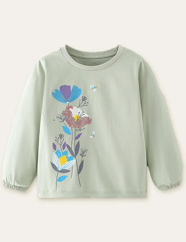 Floral and Bee Printed Long Sleeve T-shirt - Mini Taylor