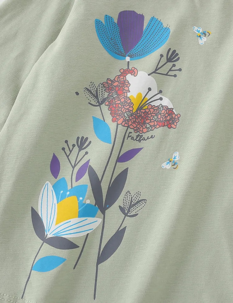 Floral and Bee Printed Long Sleeve T-shirt - Mini Taylor