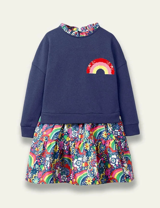 Floral Rainbow Sweatshirt Dress - Mini Taylor