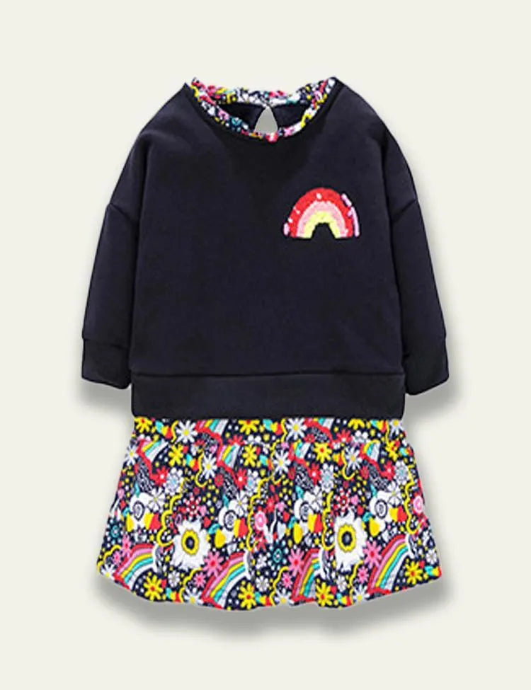 Floral Rainbow Sweatshirt Dress - Mini Taylor