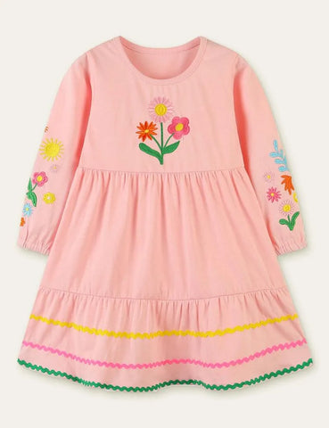 Flower Embroidered Long Sleeve Dress - Mini Taylor