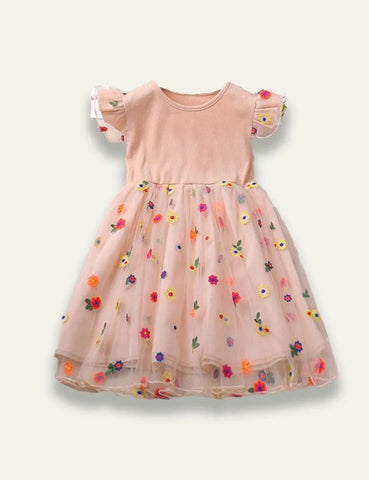 Flying Sleeve Embroidered Mesh Dress - Mini Taylor
