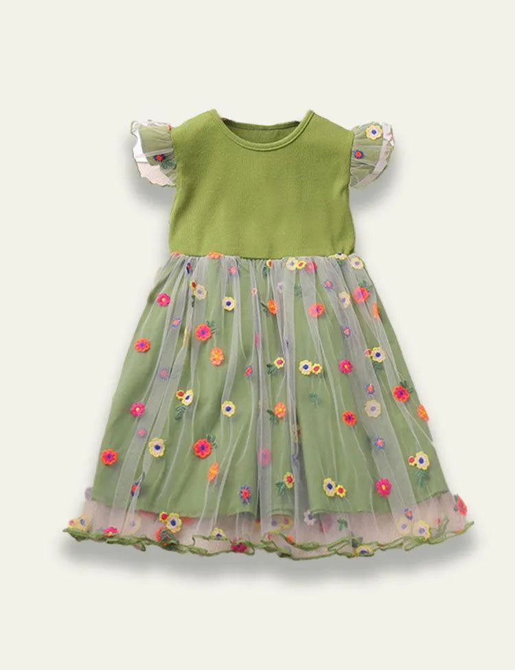 Flying Sleeve Embroidered Mesh Dress - Mini Taylor