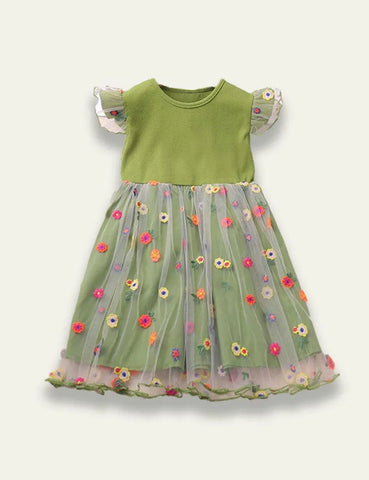 Flying Sleeve Embroidered Mesh Dress - Mini Taylor