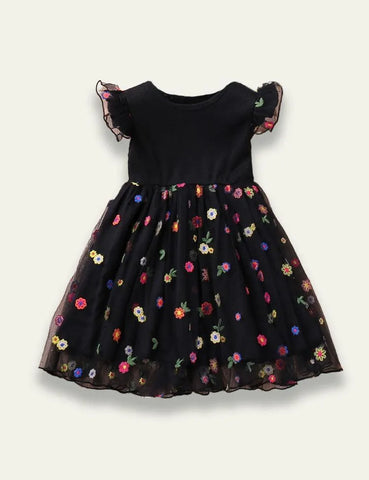 Flying Sleeve Embroidered Mesh Dress - Mini Taylor