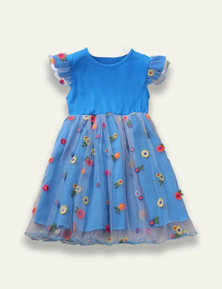 Flying Sleeve Embroidered Mesh Dress - Mini Taylor