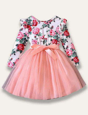 Flying Sleeve Rose Print Tulle Dress - Mini Taylor