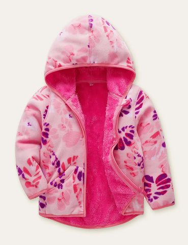 Girls' Printed Polar Fleece Zipper Design Hooded Jacket - Mini Taylor