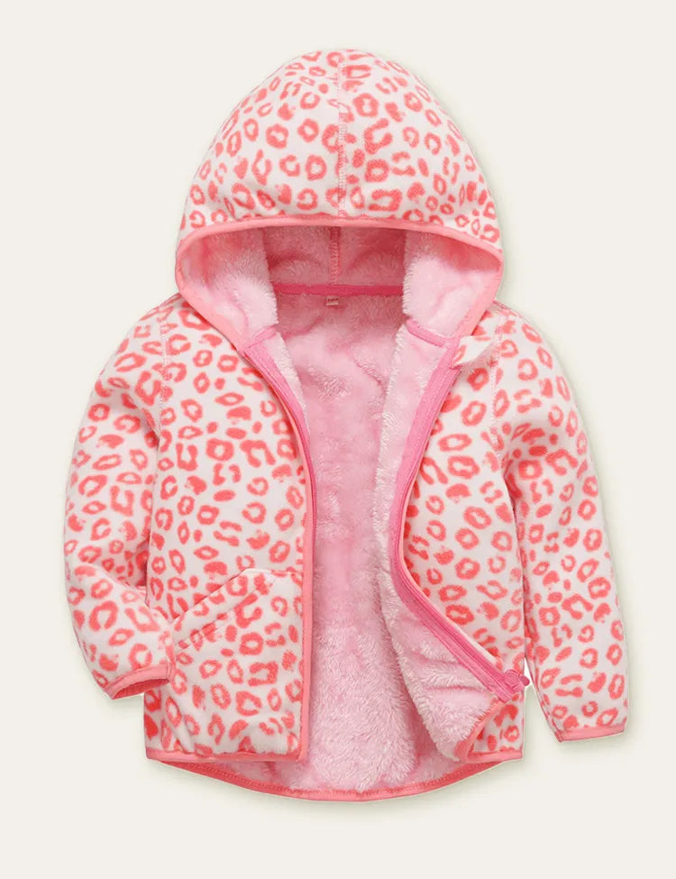 Girls' Printed Polar Fleece Zipper Design Hooded Jacket - Mini Taylor