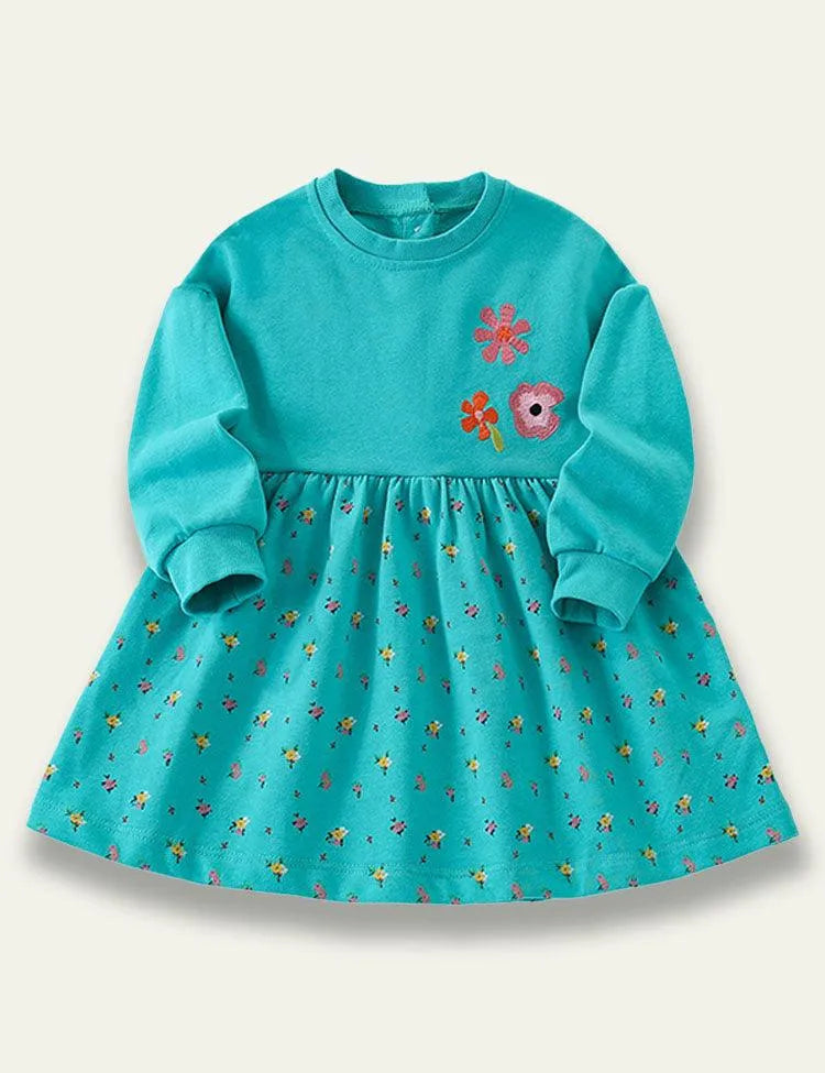 Green Flower Long Sleeve Dress - Mini Taylor