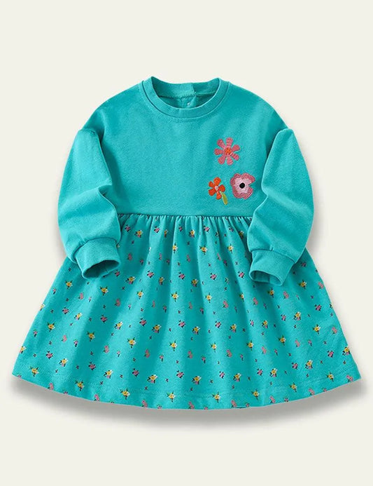 Green Flower Long Sleeve Dress - Mini Taylor