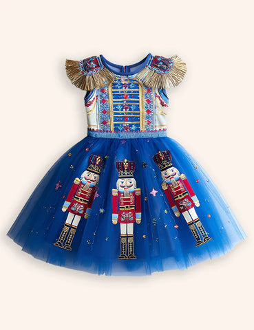 Notenkrakers velours tule applicatie jurk