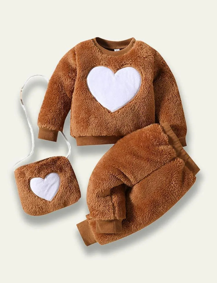 Heart Embroidered Flannel Suit+Bag - Mini Taylor
