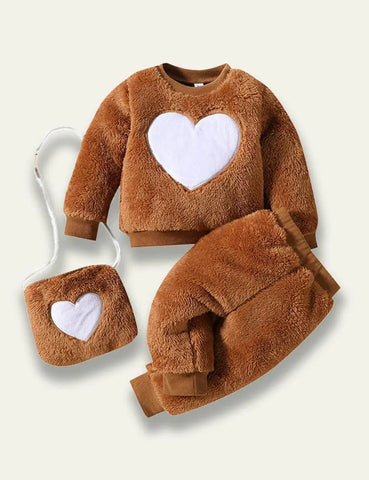 Heart Embroidered Flannel Suit+Bag - Mini Taylor