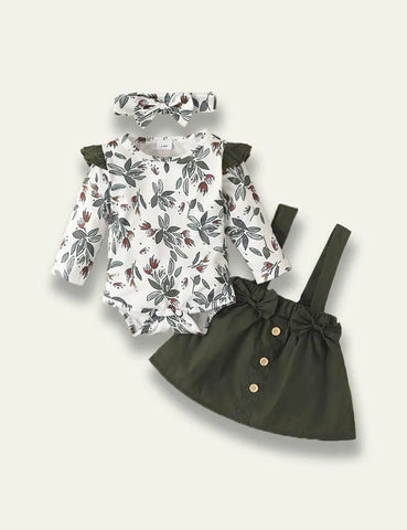 Long Sleeve Romper+Plant Fox Printed Bow Strap Dress - Mini Taylor