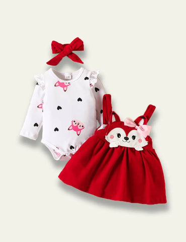 Long Sleeve Romper+Plant Fox Printed Bow Strap Dress - Mini Taylor