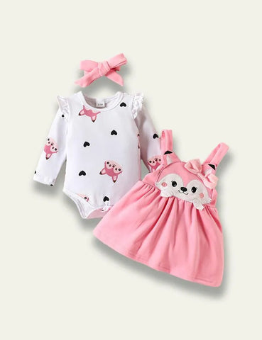 Long Sleeve Romper+Plant Fox Printed Bow Strap Dress - Mini Taylor