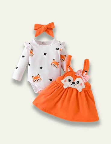 Long Sleeve Romper+Plant Fox Printed Bow Strap Dress - Mini Taylor