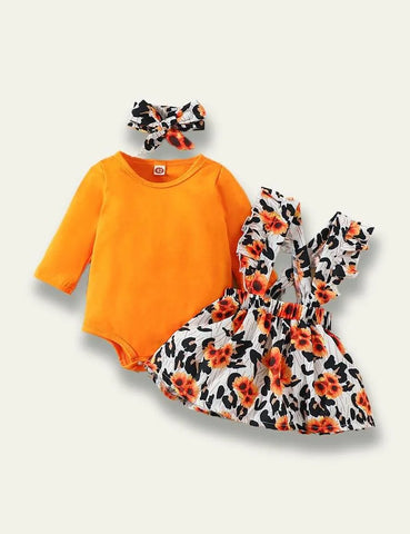 Long Sleeve Romper+Plant Fox Printed Bow Strap Dress - Mini Taylor