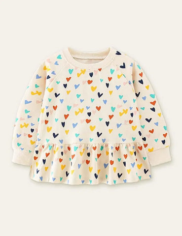 Love Printed Ruffled Long Sleeve T-shirt - Mini Taylor